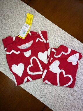 Girl’s Carter's Red Pajama Set with White Heart Print